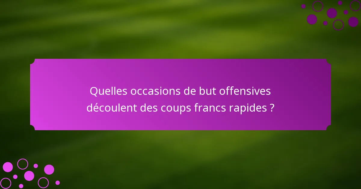 Quelles occasions de but offensives découlent des coups francs rapides ?